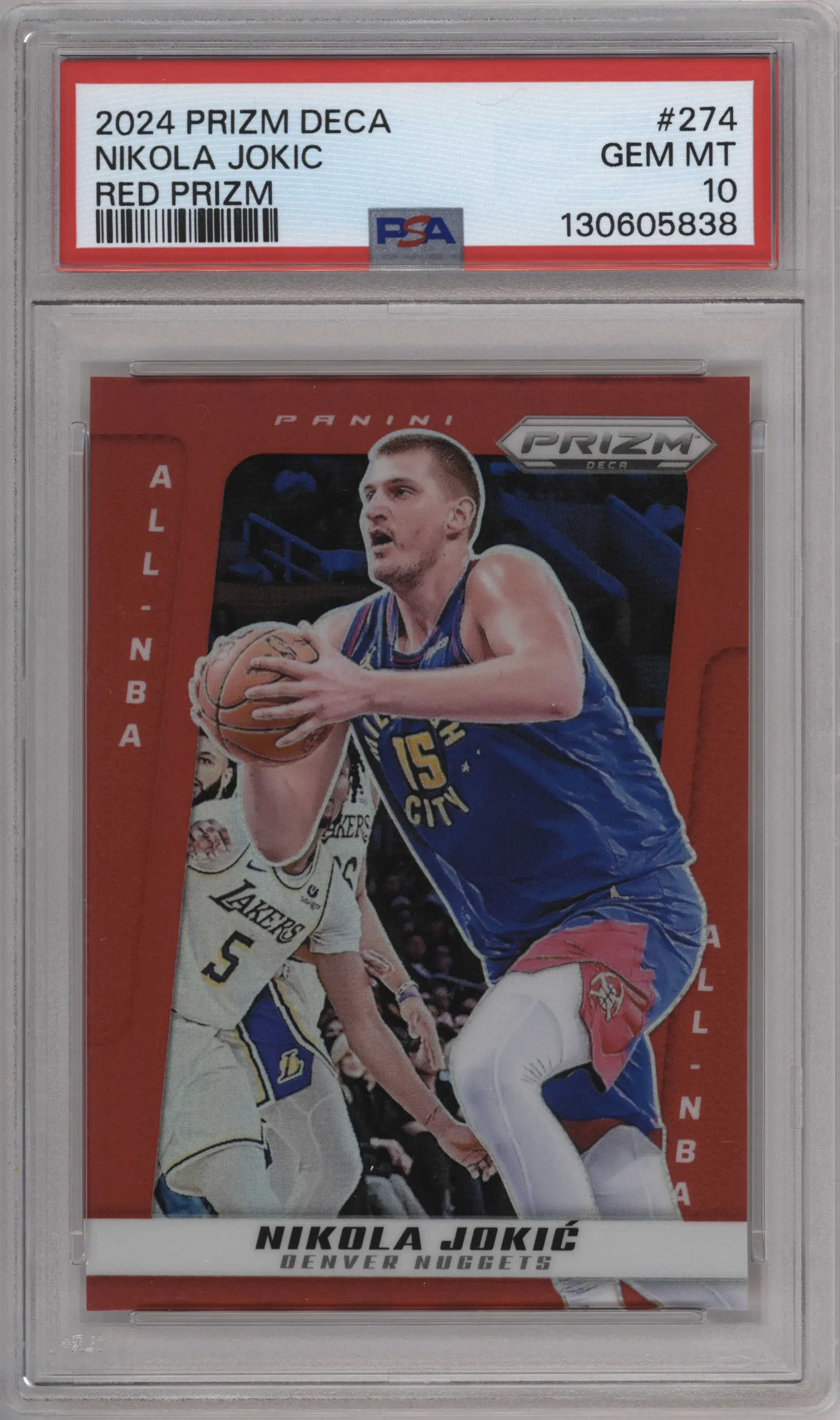 2024 Panini Prizm Deca Nikola Jokic Red Prizm #274 PSA 10