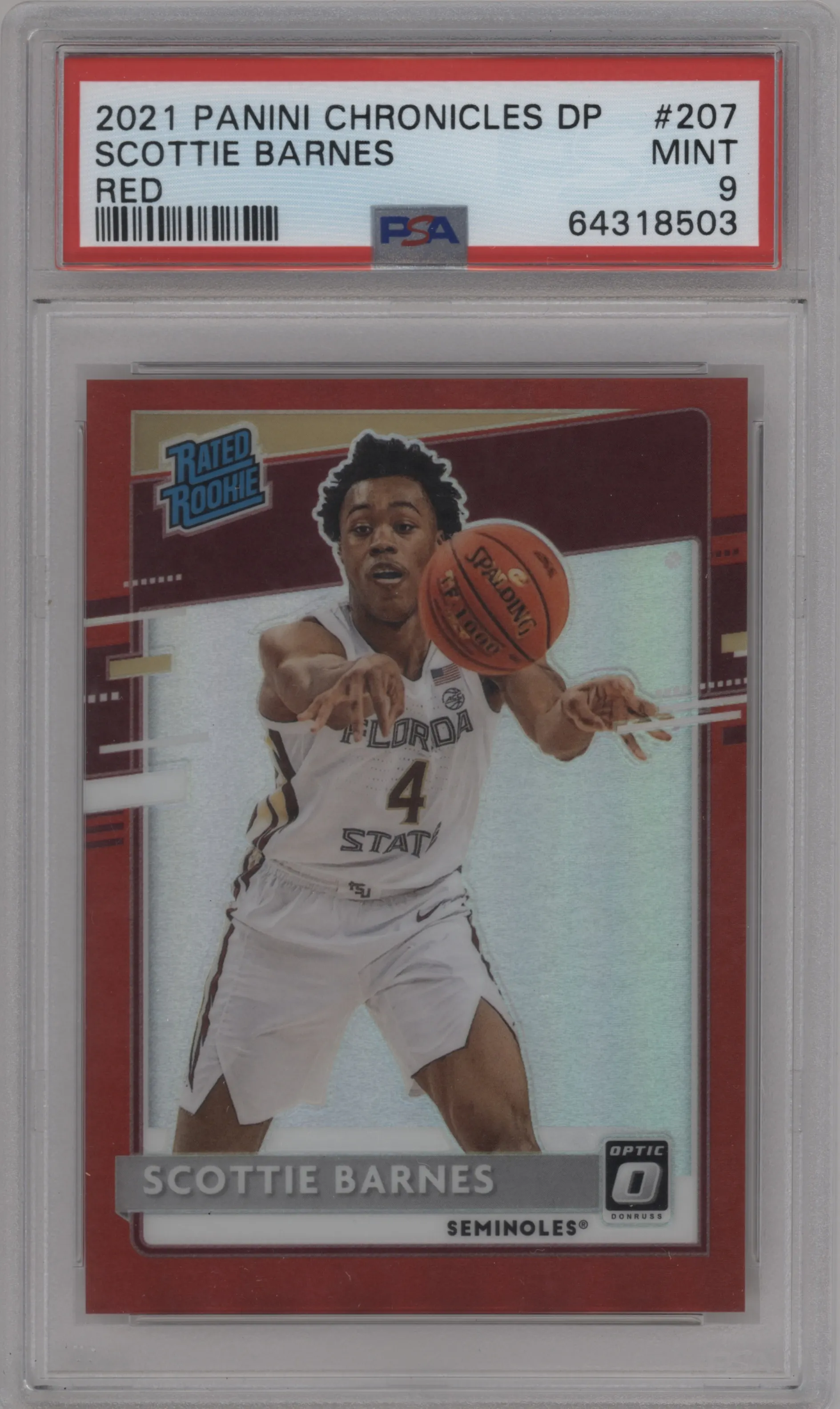 2021 Panini Chronicles Draft Picks Optic Rtd.Rke. Scottie Barnes Red Holo PSA 9