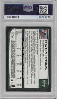 Clayton Kershaw from the 2008 Bowman Draft Picks & Prospects set graded by PSA and given an overall grade of 10.