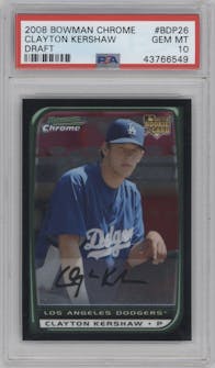 Clayton Kershaw from the 2008 Bowman Draft Picks & Prospects set graded by PSA and given an overall grade of 10.