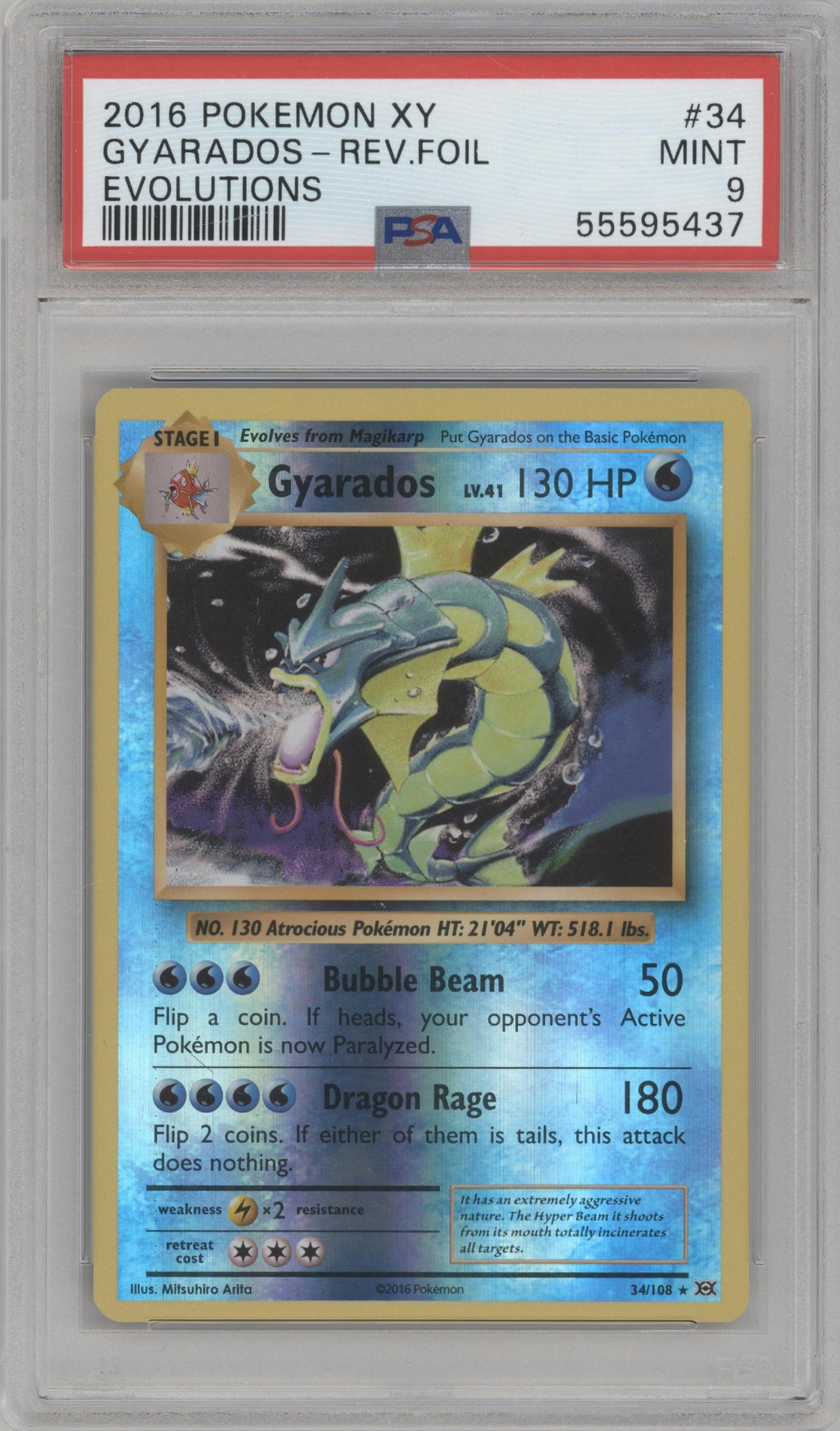 Gyarados from the 2016 Pokemon XY set graded by PSA and given an overall grade of 9.