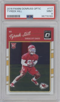 Tyreek Hill from the 2016 Panini Donruss Optic set graded by PSA and given an overall grade of 9.