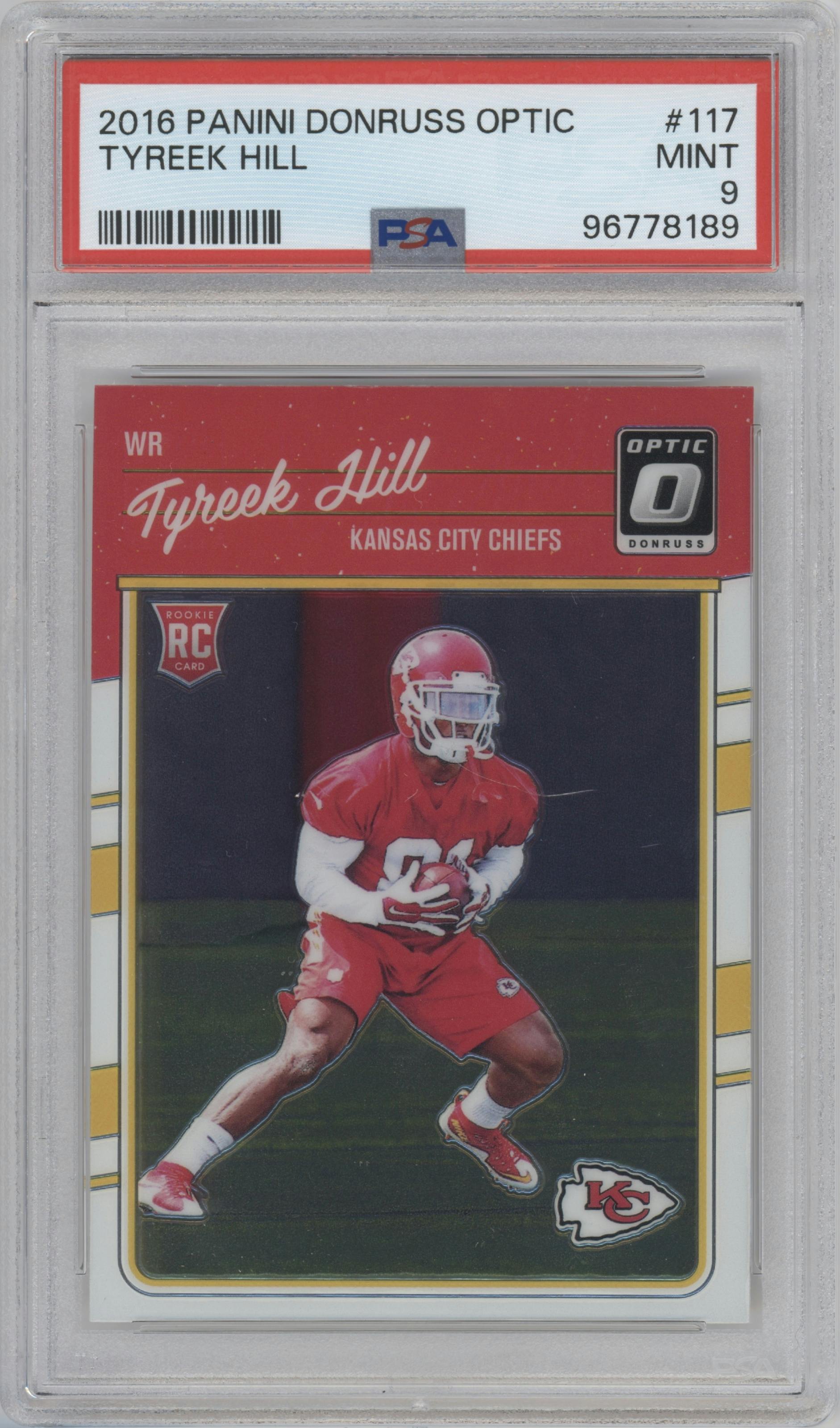 Tyreek Hill from the 2016 Panini Donruss Optic set graded by PSA and given an overall grade of 9.