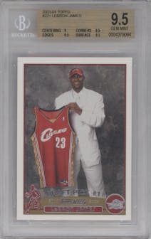 LeBron James from the 2003-04 Topps set graded by Beckett and given an overall grade of 9.5.