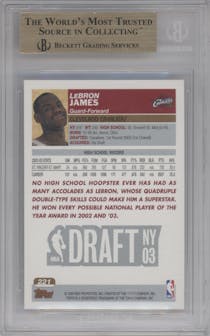 LeBron James from the 2003-04 Topps set graded by Beckett and given an overall grade of 9.5.