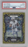 Tre Tucker from the 2023 Panini Prizm set featuring a No Huddle Gold parallel graded by PSA and given an overall grade of 10.
