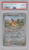 Eevee from the 2025 Pokemon SV set featuring a Pokemon Day 2025 parallel graded by PSA and given an overall grade of 10.