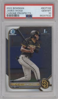James Wood from the 2022 Bowman set graded by PSA and given an overall grade of 10.