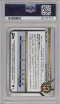 James Wood from the 2022 Bowman set graded by PSA and given an overall grade of 10.