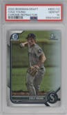 Cole Young  from the 2022 Bowman Draft set featuring a Refractor parallel graded by PSA and given an overall grade of 10.