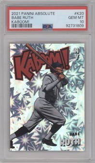 Babe Ruth from the 2021 Panini Absolute set graded by PSA and given an overall grade of 10.