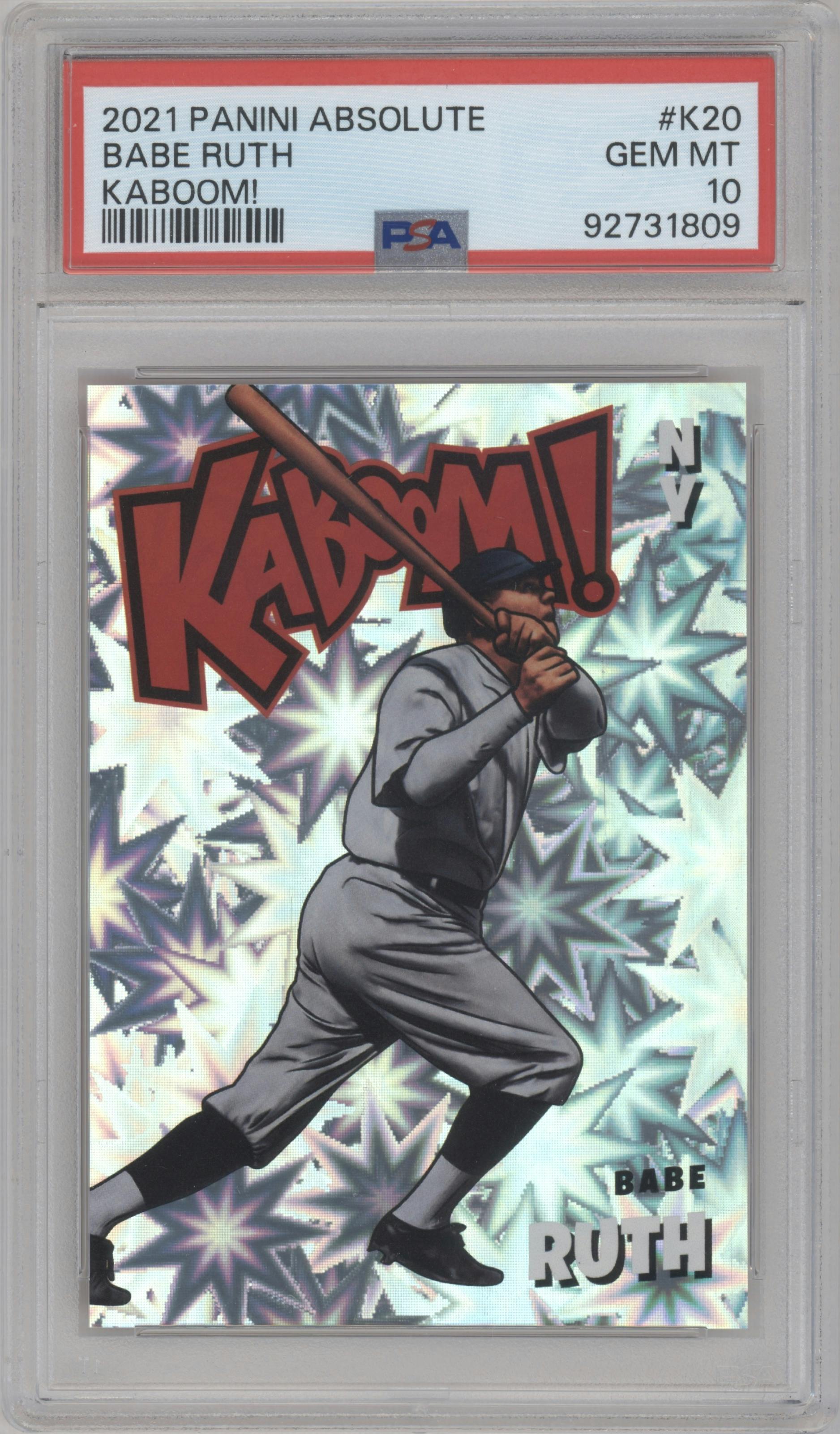 Babe Ruth from the 2021 Panini Absolute set graded by PSA and given an overall grade of 10.