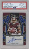 Santana Moss from the 2023 Panini Select set featuring a Blue Prizm parallel graded by PSA and given an overall grade of 10.