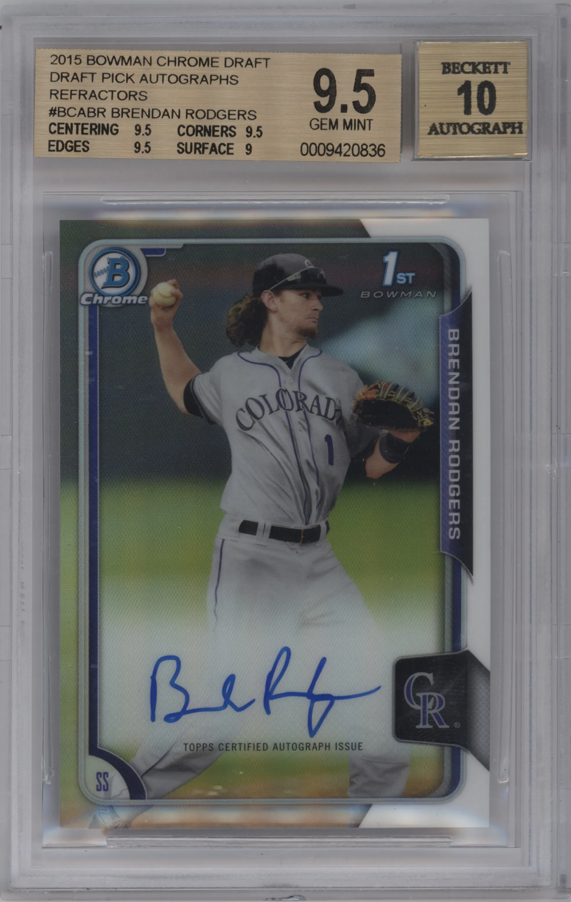 2015 Bowman Draft Chrome DP Auto Brendan Rodgers Refractor BGS 9.5