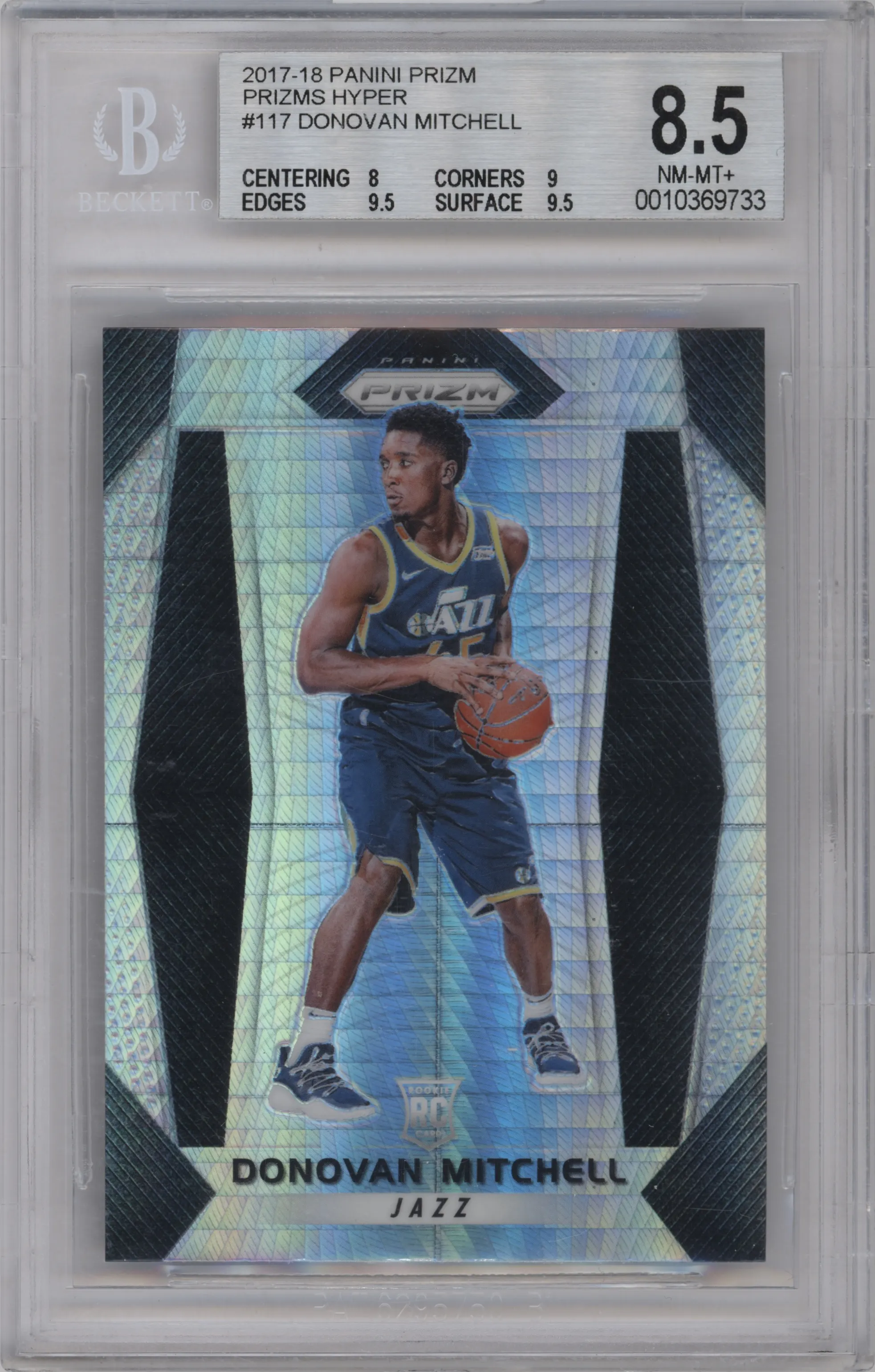 2017 Panini Prizm Donovan Mitchell Hyper Prizm #117 BGS 8.5