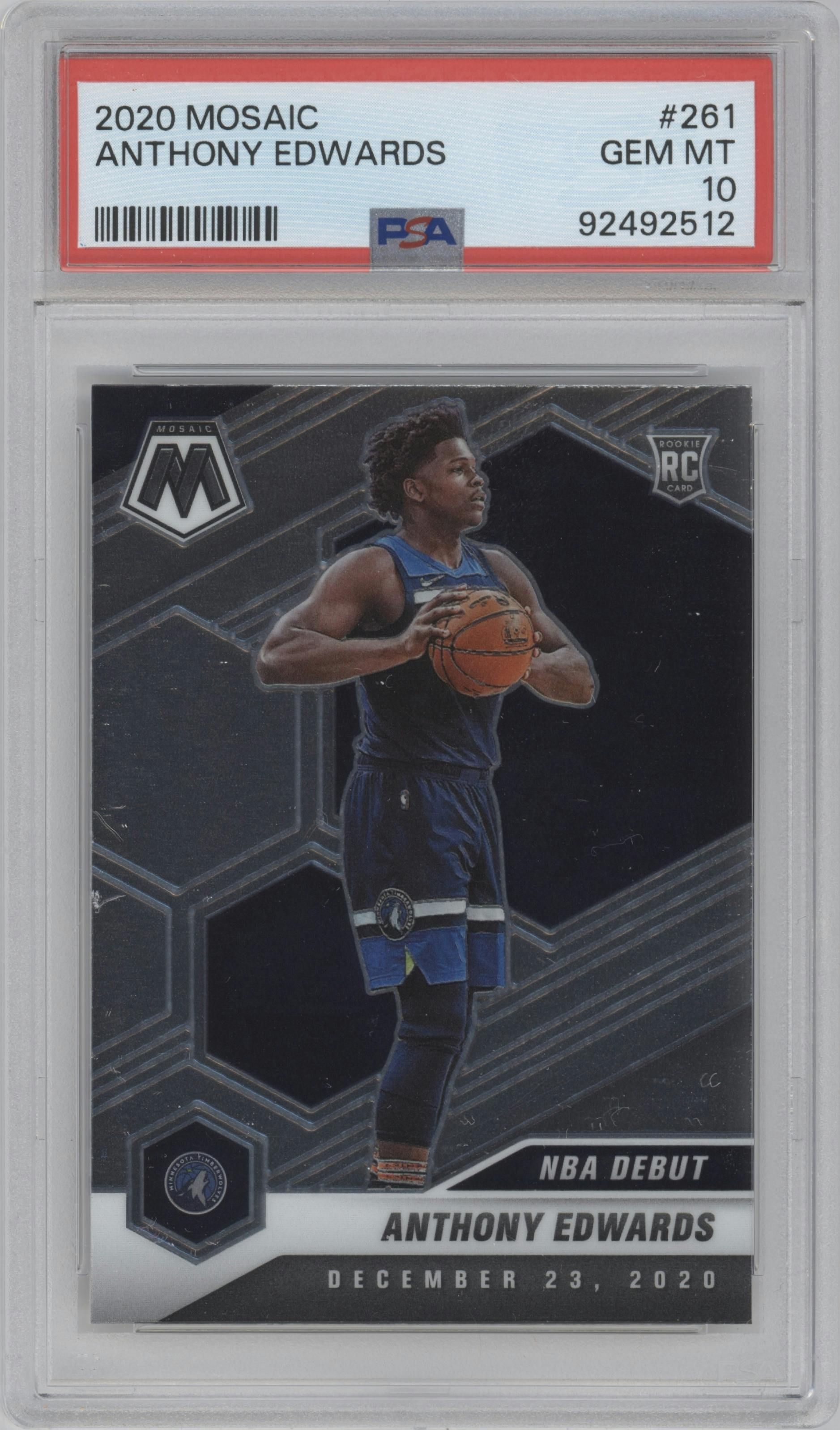 Anthony Edwards from the 2020-21 Panini Mosaic set graded by PSA and given an overall grade of 10.