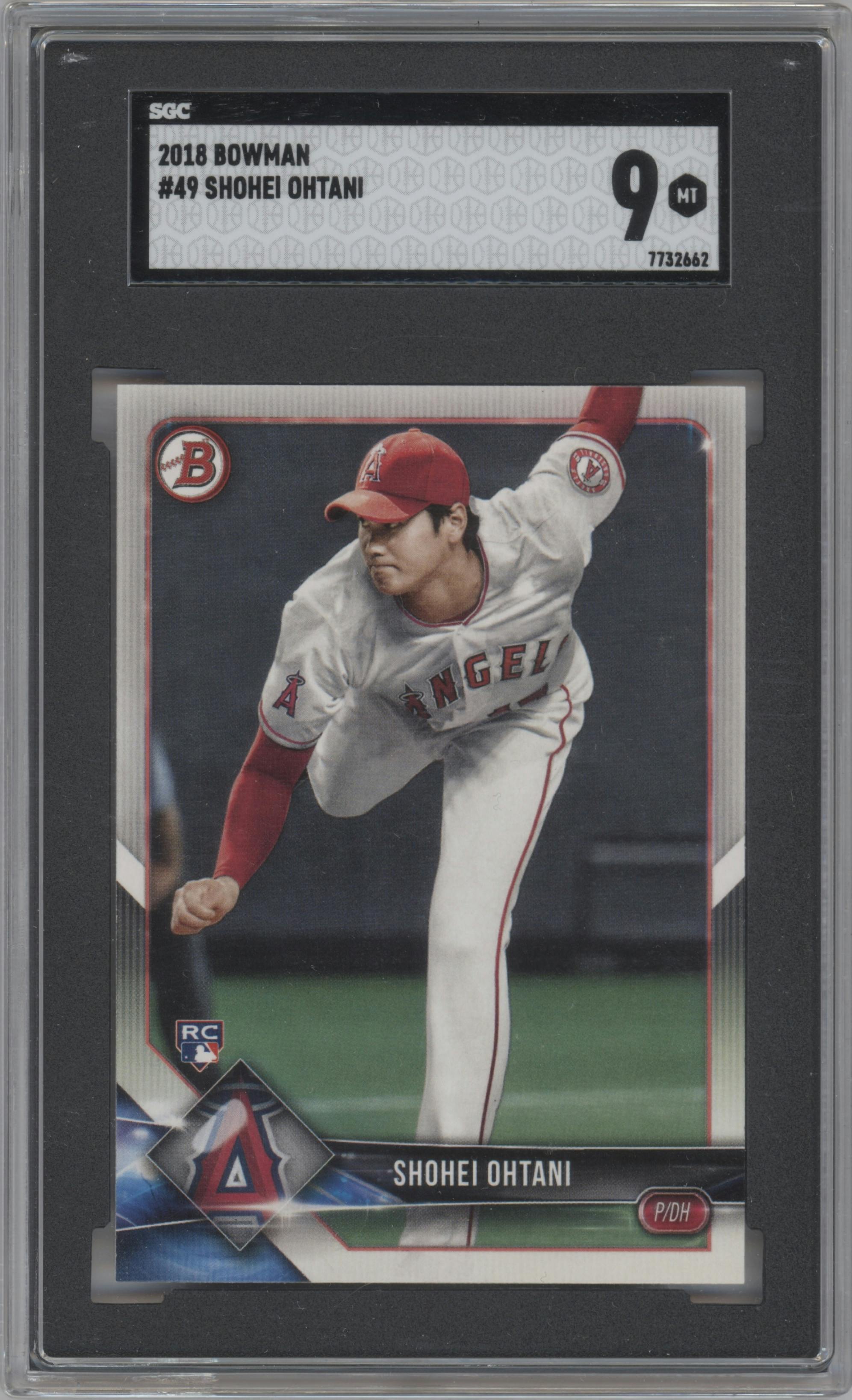 Shohei Ohtani from the 2018 Bowman set graded by SGC and given an overall grade of 9.