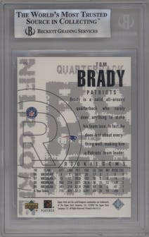 Tom Brady from the 2000 Upper Deck Black Diamond set graded by Beckett and given an overall grade of 9.