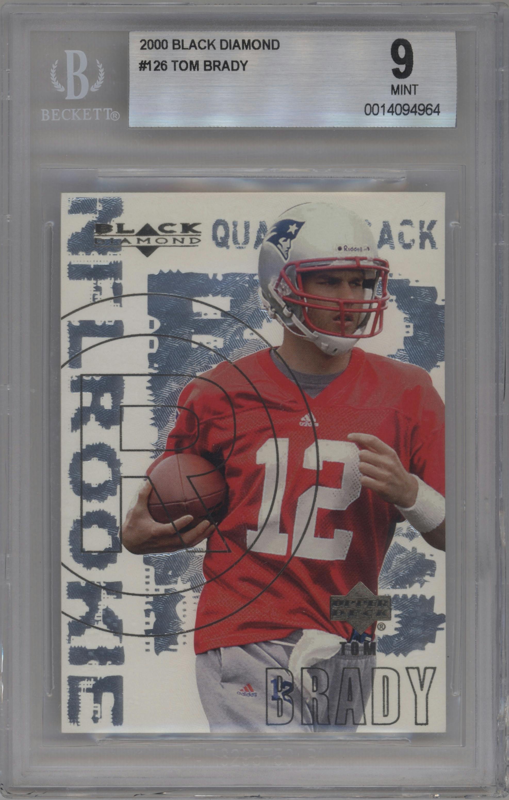 Tom Brady from the 2000 Upper Deck Black Diamond set graded by Beckett and given an overall grade of 9.