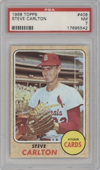 Steve Carlton from the 1968 Topps set graded by PSA and given an overall grade of 7.