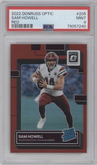 Sam Howell from the 2022 Panini Donruss Optic set featuring a Red parallel graded by PSA and given an overall grade of 9.