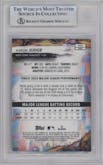 Aaron Judge  from the 2024 Topps Finest set featuring a Sky Blue Refractor parallel graded by Beckett and given an overall grade of 9.