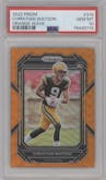 Christian Watson from the 2022 Panini Prizm set featuring a Orange Wave parallel graded by PSA and given an overall grade of 10.