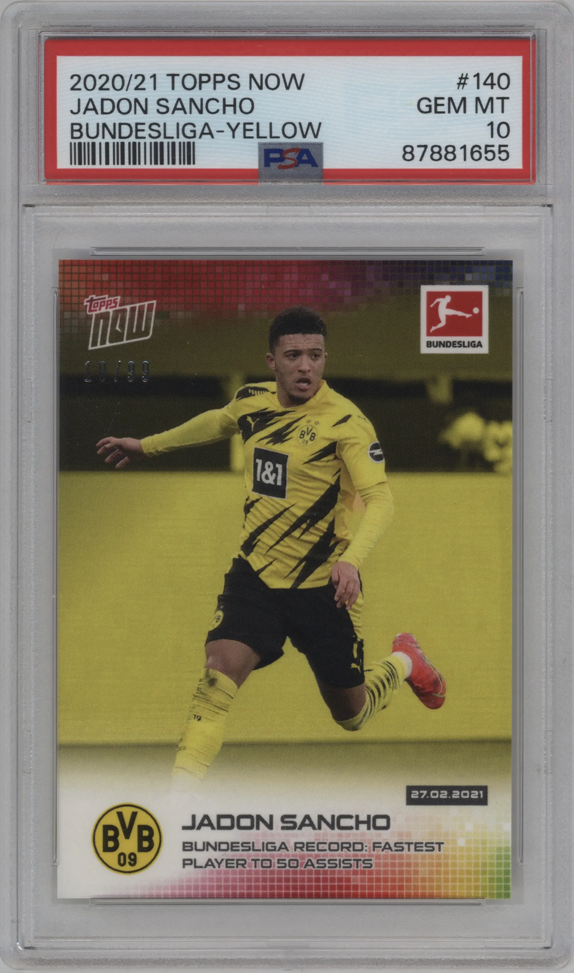 2020 Topps Now Bundesliga Jadon Sancho Yellow #140 PSA 10