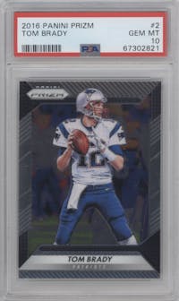Tom Brady from the 2016 Panini Prizm set graded by PSA and given an overall grade of 10.