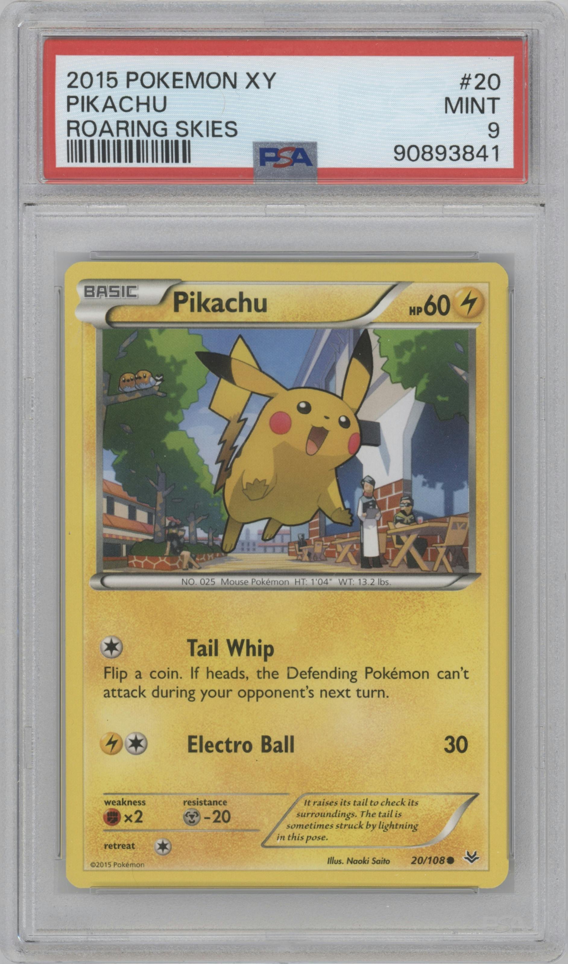 Pikachu from the 2015 Pokemon XY set graded by PSA and given an overall grade of 9.