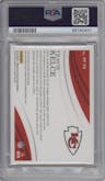 Travis Kelce from the 2018 Panini Immaculate Collection set featuring a Gold parallel graded by PSA and given an overall grade of 8.