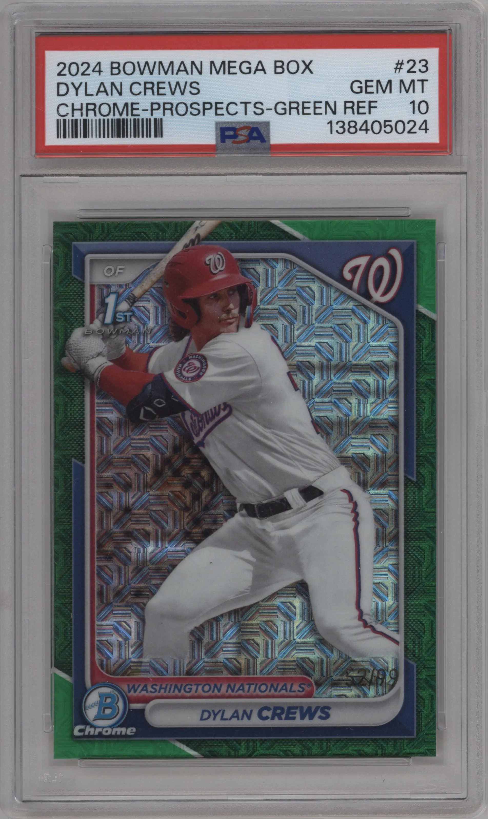 2024 Bowman Mega Box Chrome Pros. Dylan Crews Green Refractor PSA 10
