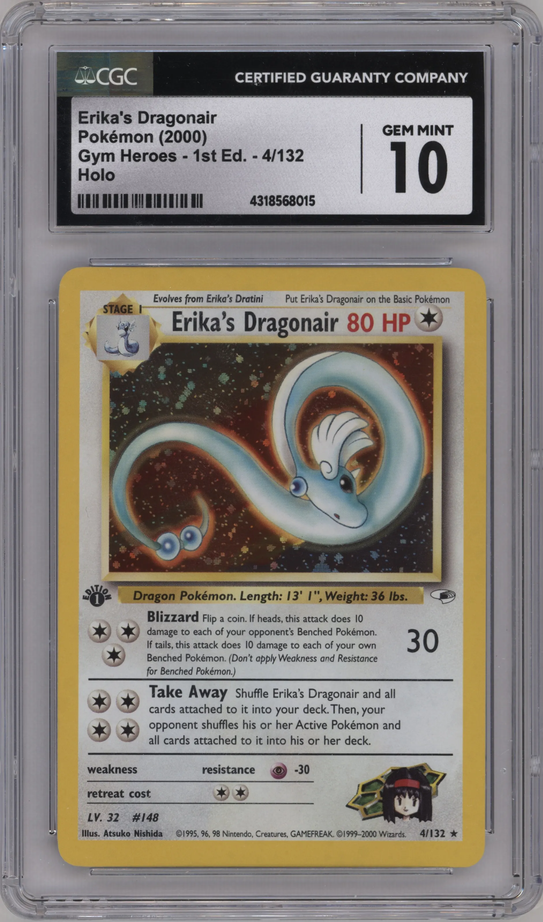 2000 Pokemon GH Gym Heroes Erika's Dragonair #4 CGC 10