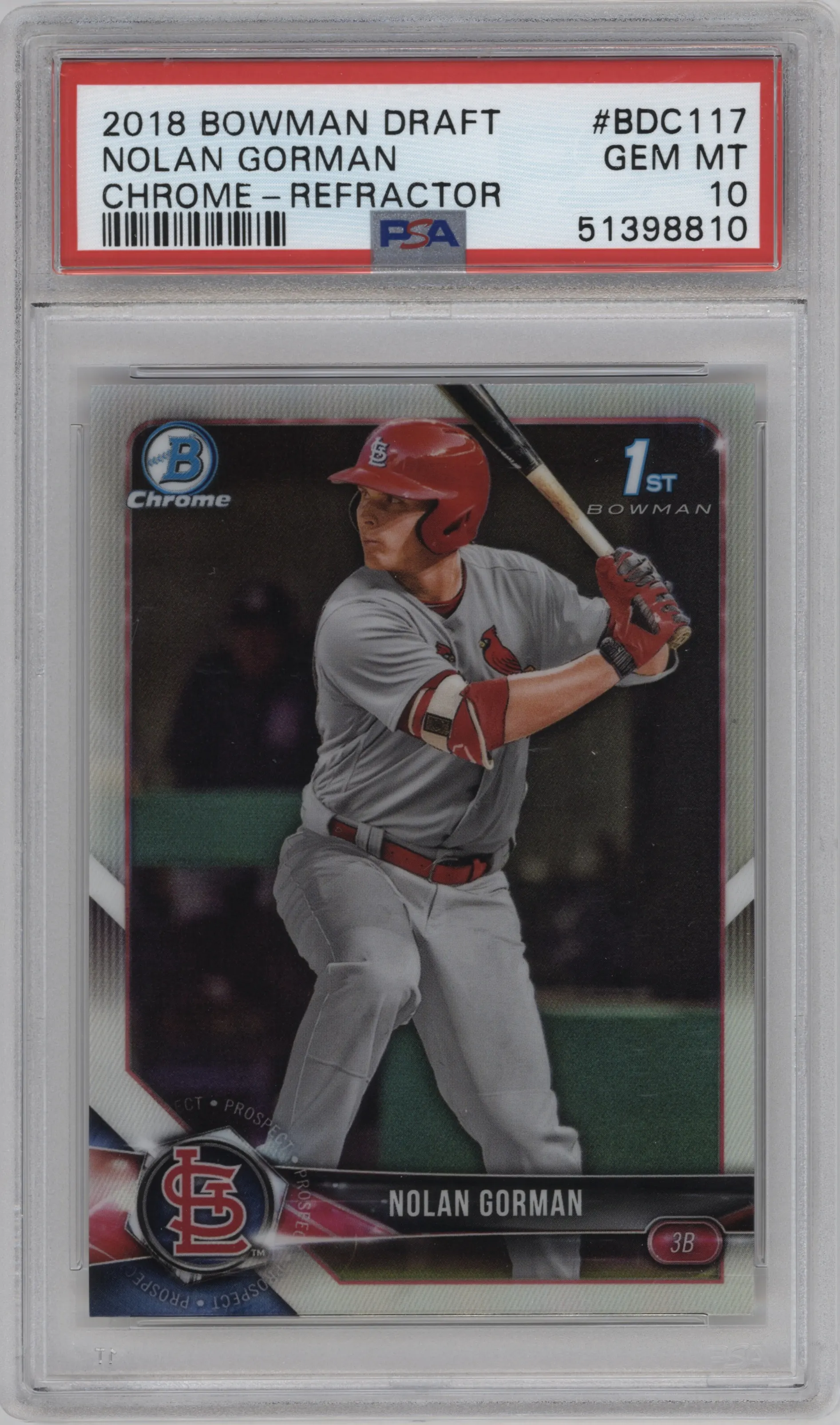 2018 Bowman Draft Chrome Nolan Gorman Refractor #BDC-117 PSA 10