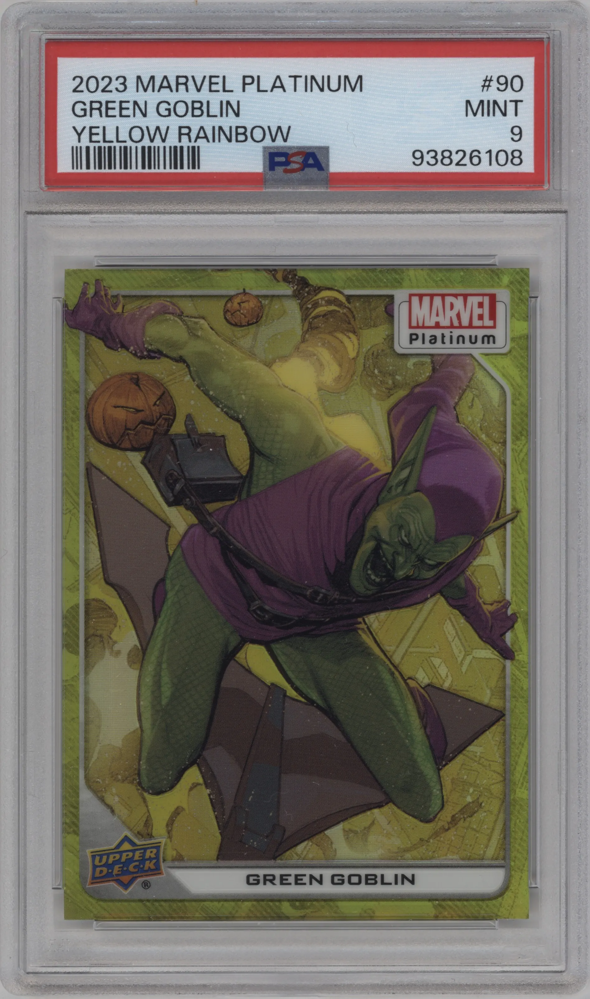 2023 Upper Deck Marvel Platinum Green Goblin Yellow Rainbow #90 PSA 9