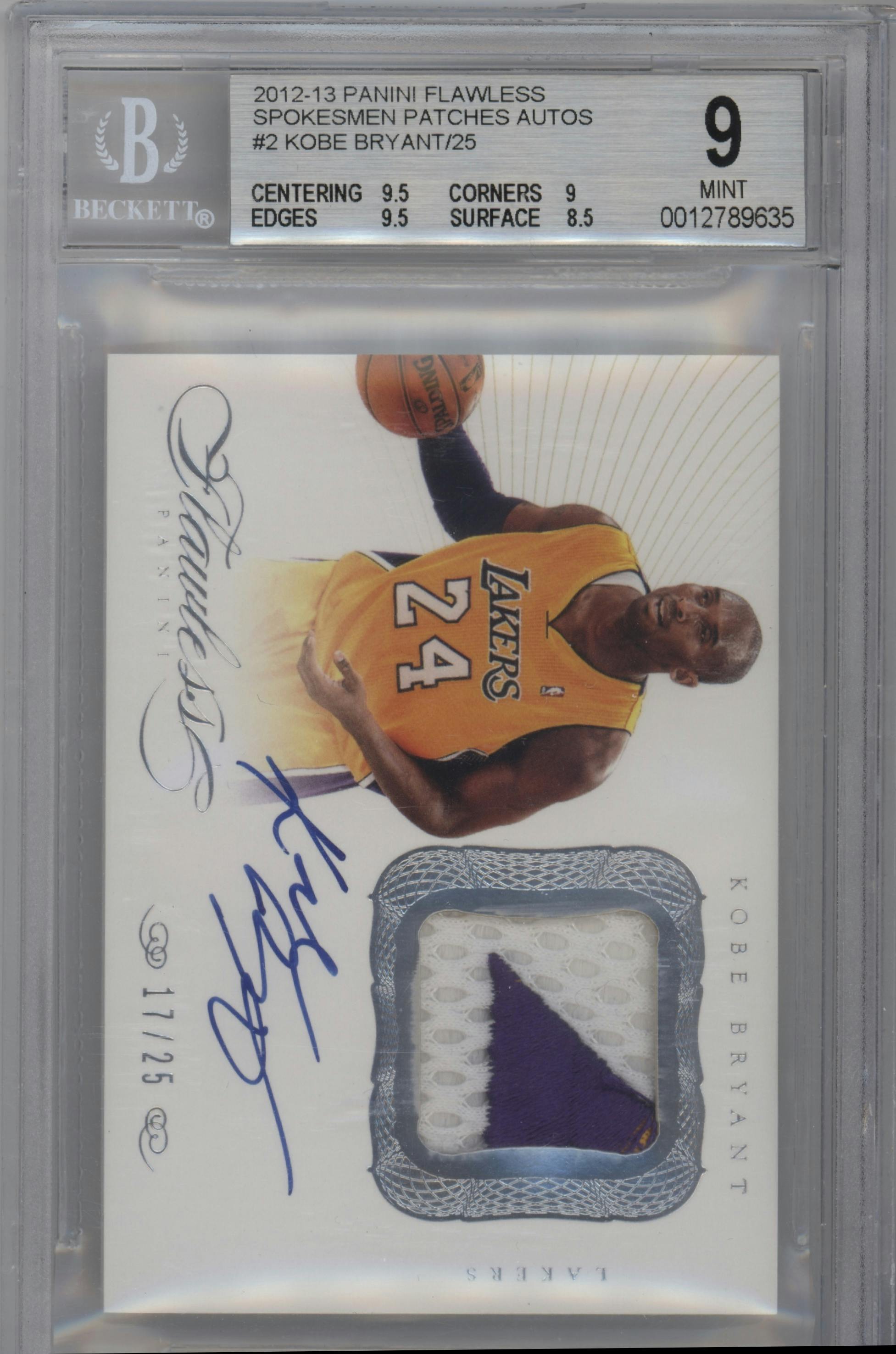 Kobe Bryant from the 2012-13 Panini Flawless set graded by Beckett and given an overall grade of 9.