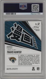 Travis Hunter from the 2025 Panini Prizm set graded by PSA and given an overall grade of 9.