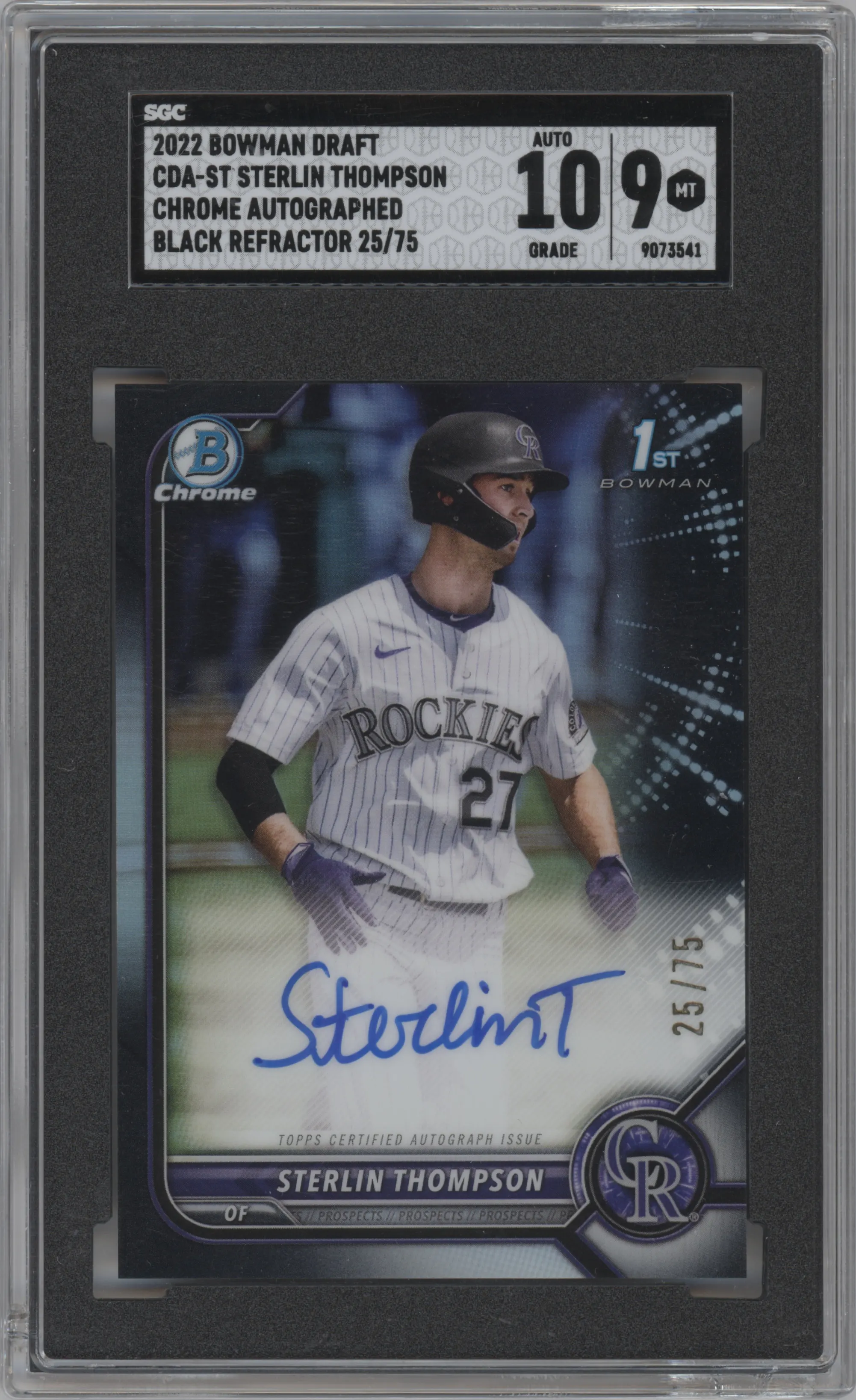 2022 Bowman Draft Chr.DP Auto Sterlin Thompson Black Refractor SGC 9