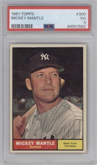Mickey Mantle from the 1961 Topps set graded by PSA and given an overall grade of 3.