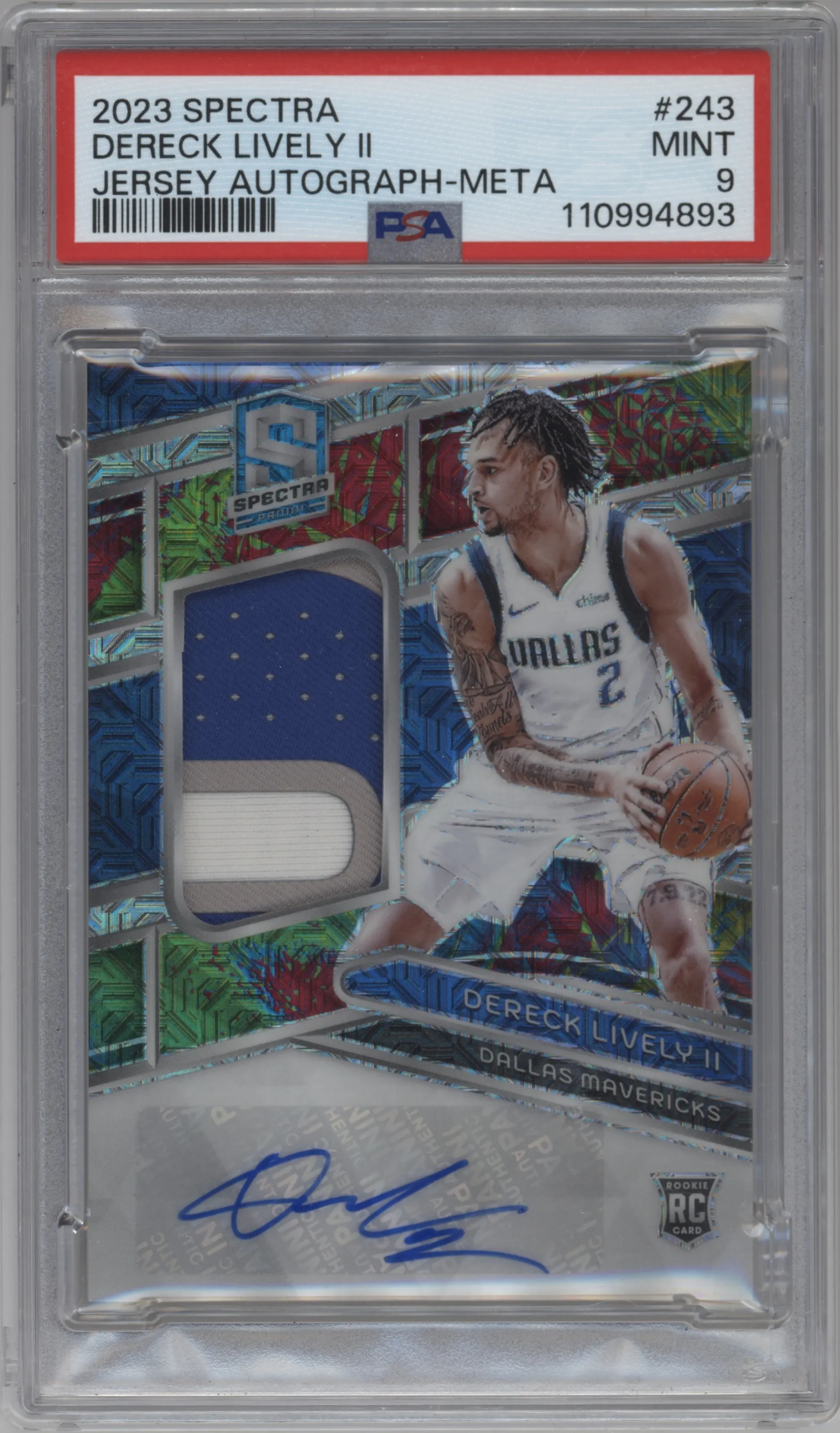 2023 Panini Spectra Rke.Jrsy.Auto Dereck Lively II Meta #243 PSA 9