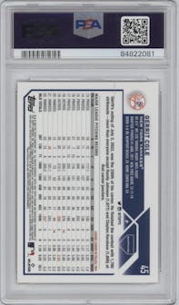 Gerrit Cole from the 2023 Topps Chrome Sapphire set featuring a Orange  parallel graded by PSA and given an overall grade of 10.