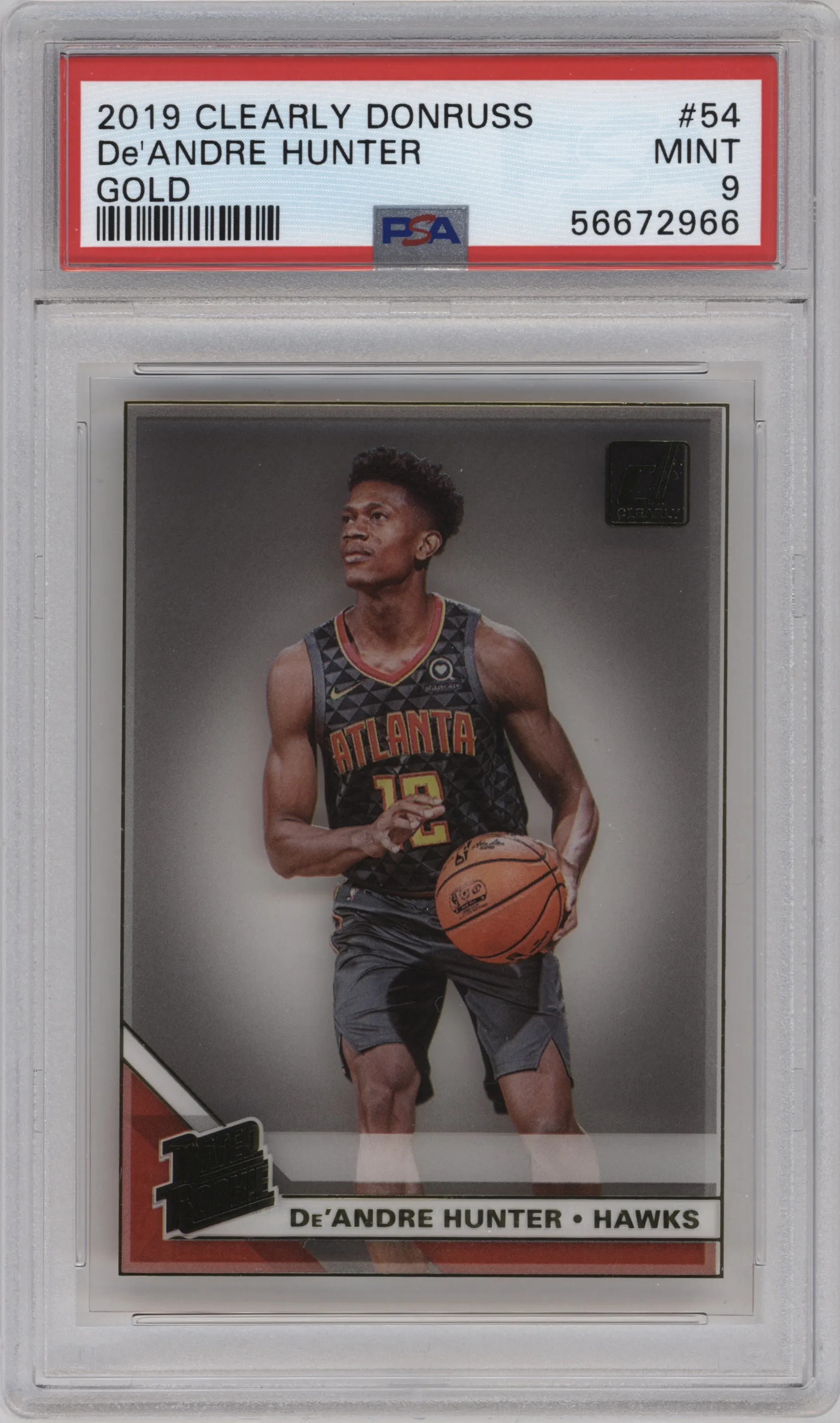 2019 Panini Clearly Donruss Rated Rookie De'Andre Hunter Gold PSA 9