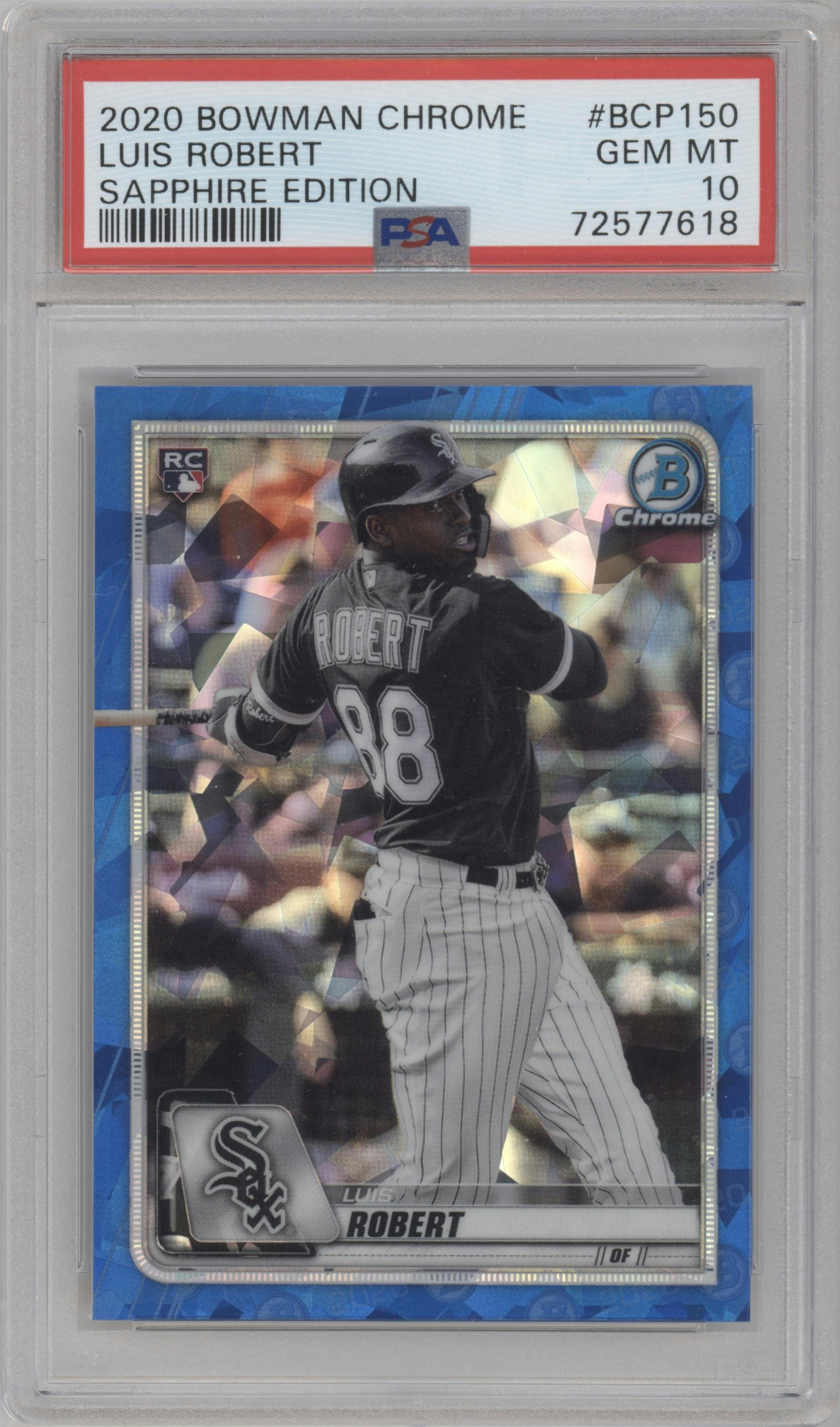 Luis Robert from the 2020 Bowman Sapphire Edition set graded by PSA and given an overall grade of 10.