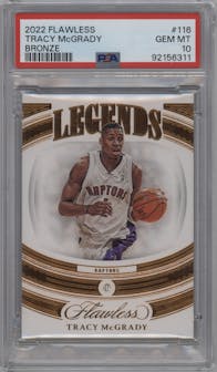 Tracy McGrady from the 2022-23 Panini Flawless set featuring a Bronze parallel graded by PSA and given an overall grade of 10.