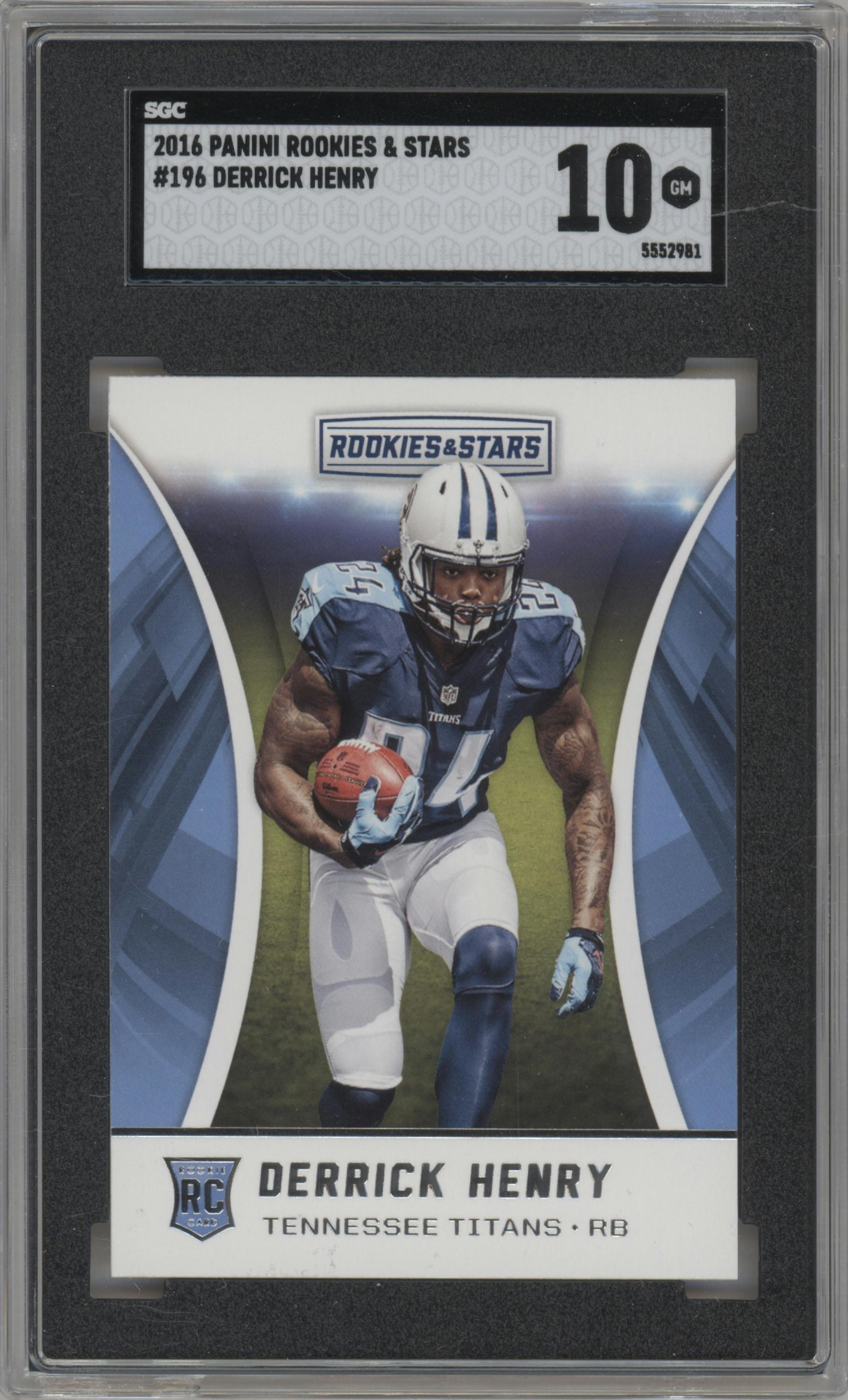 Derrick Henry from the 2016 Panini Rookies & Stars set graded by SGC and given an overall grade of 10.