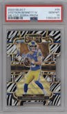 Stetson Bennett IV  from the 2023 Panini Select set featuring a Die-Cut Zebra Prizm parallel graded by PSA and given an overall grade of 10.