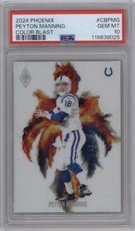 Peyton Manning from the 2024 Panini Phoenix set graded by PSA and given an overall grade of 10.