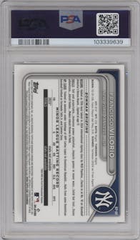 Francisco Vilorio from the 2024 Bowman Chrome Sapphire set featuring a Black parallel graded by PSA and given an overall grade of 10.