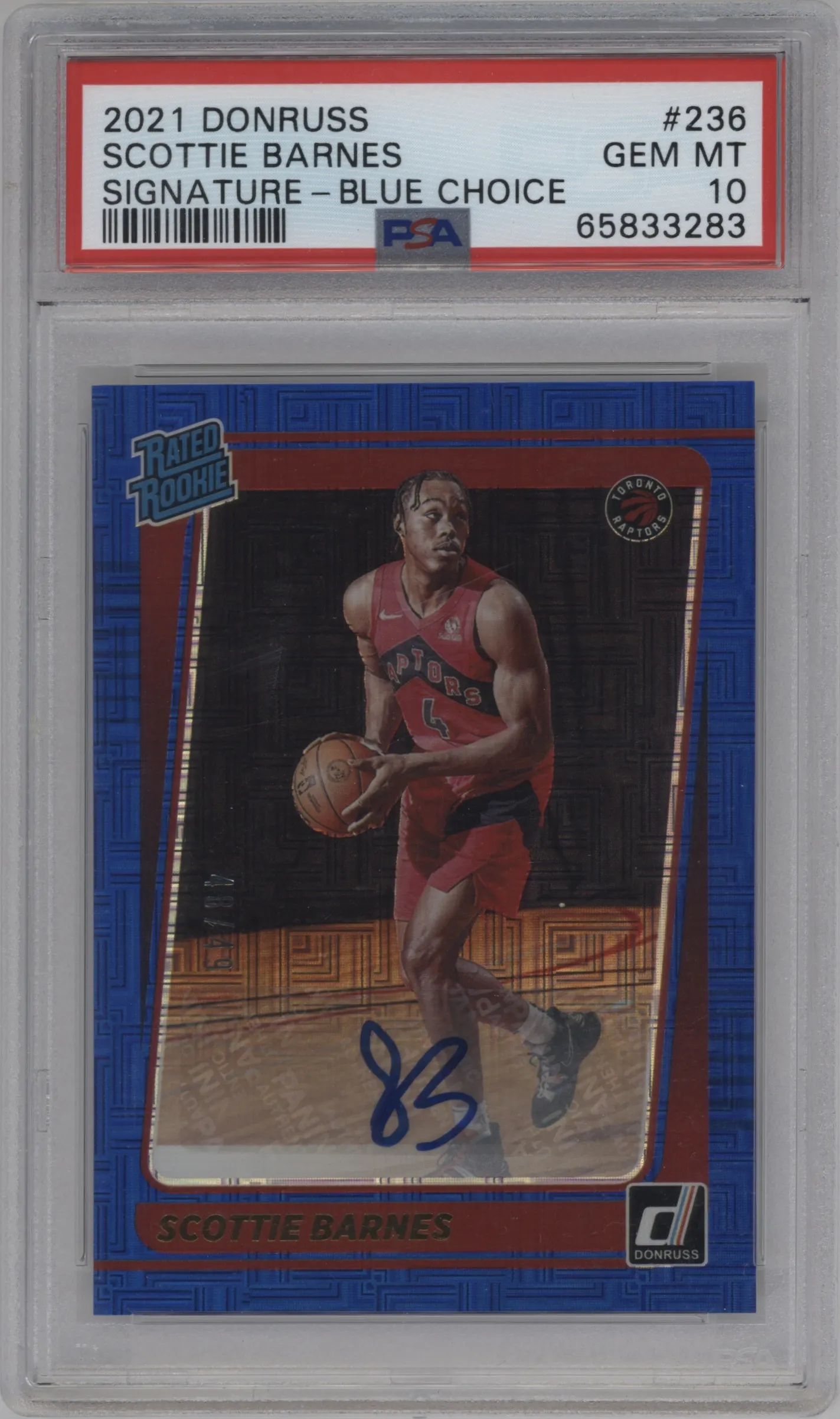 2021 Panini Donruss Rtd.Rke.Sig. Scottie Barnes Choice Blue PSA 10