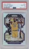LeBron James from the 2021-22 Panini Prizm  set featuring a Silver Prizm parallel graded by PSA and given an overall grade of 10.